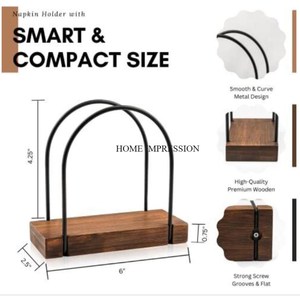 Porte-serviettes de décoration de table de couleur noire en fer massif avec base en bois porte-mouchoir de vaisselle de taille moyenne de qualité de luxe - Product Image 6