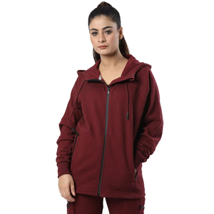 Ensemble de jogging uni en coton épais deux pièces pour femmes Ensemble de sweats à capuche zippés pour femmes - Product Image 4