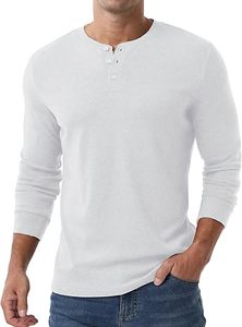 T-shirt à manches longues Henley sur mesure à double couche de couleur blanche avec boutons, motif à carreaux, printemps, vente en gros, respirant, faible MOQ - Product Image 4