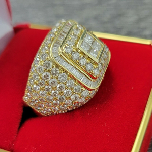 2ชิ้น Baguette และรอบ Moissanite แท้ของผู้ชาย pinky Ring 14K สีเหลืองทองชุบ - Product Image 3