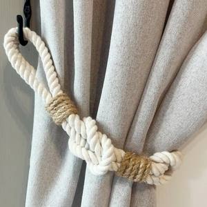 Attache de rideau en corde nautique, coton blanc et jute, porte-nœud - Product Image 4