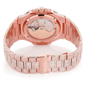 Montre en acier inoxydable à quartz avec finition brillante en moissanite, bracelet lisse, élégante, artisanale, choix de cadeau de luxe pour mariage ou fête - Product Image 2