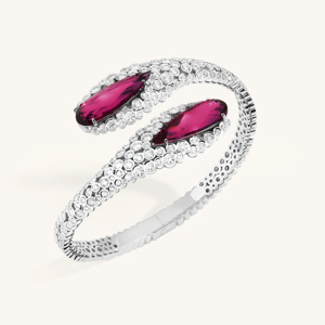 Elegante Brazalete de Cristal Chapado en Oro Blanco con Piedras de Rubí Marquise - Product Image 2