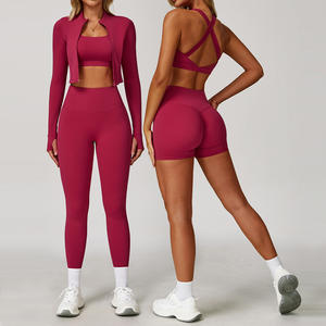Conjunto de 4 piezas para mujer Deportes Fitness Reversible Yoga Pantalones Leggings Conjunto Ropa deportiva de manga larga Ropa deportiva - Product Image 1