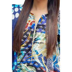 Conjunto de traje Khaddar azul de 3 piezas sin coser con estampado para mujer - Product Image 4