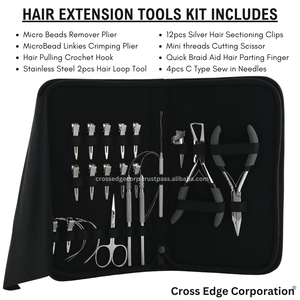 Kit d'outils d'extension de cheveux de haute qualité poignée souple en acier inoxydable Mini ciseaux crochet de traction de cheveux microbilles dissolvant pince colle - Product Image 2