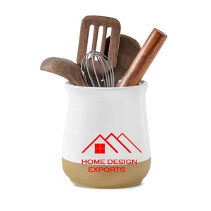 Porta Utensilios de Alambre de Hierro Blanco y Verde Azulado con Base de Madera, Diseño Premium, Accesorios de Cocina Más Vendidos - Product Image 1