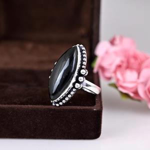 Bague classique faite à la main en argent massif 925, bijoux pour femmes, argent sterling 925, pierre précieuse onyx noir, style bohème, cadeau pour sœur - Product Image 2
