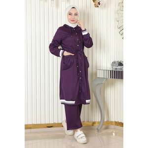 Ensemble en tissu éponge à capuche Mor MSW19196-3, pantalon décontracté coupe ajustée, hauts longs et courts pour l'automne et l'hiver, commande minimum de 3 pièces - Product Image 3