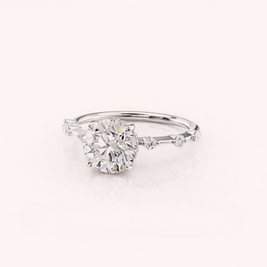 Anillo de Compromiso con Diamante Cultivado en Laboratorio, Corte Redondo, Certificado por IGI, Oro Blanco/Rosa y Amarillo de 9K, Anillo de Novia con Diamante de Acento Redondo - Product Image 5