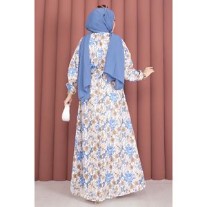 Vestido de Ganchillo con Estampado Floral Índigo, Cinturón, Elegante y Discreto, Ropa Casual para Oficina, para Salidas Nocturnas, Transpirable, con Recortes - Product Image 5