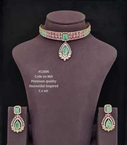 Juego de Joyería con Collar de Circonia Cúbica 12606, Aretes con Perlas Verdes y Rosas, Piedra Doble, Chapado en Oro, para Mujer, para Bodas y Fiestas - Product Image 1