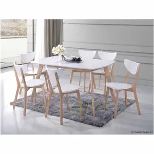 Solid Dining Table And Chair JCT Darren 1+6 Modern Solid Rubber wood Top High Durability Furniture Design Malaysia