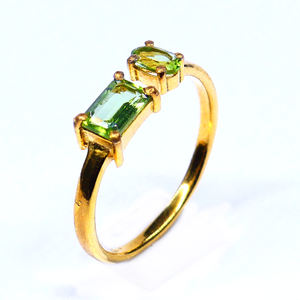 Tradicional Plata de Ley 925 chapado en oro peridoto piedra preciosa boda desgaste ajustable anillo de dos piedras - Product Image 2