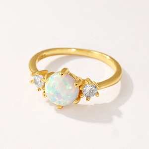 Nagosa novia boda joyería 18K oro vermeil 925 plata esterlina oro sólido rayo de esperanza redondo zirconia cúbica ópalo mujeres anillo - Product Image 4