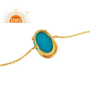 Pulsera de piedras preciosas cultivadas de turquesa y circonita cúbica natural chapada en oro de 18 quilates, la plata esterlina más vendida, fabricante de joyería fina Demi - Product Image 3