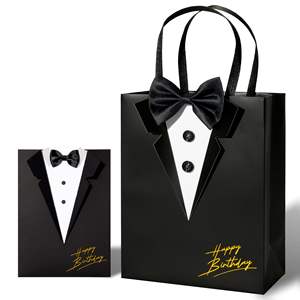 6 packs de sacs-cadeaux de smoking 3D noirs classiques avec boutons de nœud papillon pour le marié, anniversaire du père, faveur de mariage - Product Image 1