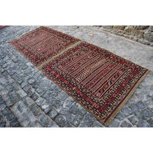 พรมขนแกะตุรกีวินเทจสีแดงสีดำโอเวอร์ไซส์แบบแบนด้านหลังเป็นยางรอง360X940ฟุตสำหรับตกแต่งห้องนั่งเล่นเย็บปะติดปะต่อกัน - Product Image 2