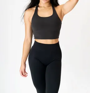 Camiseta deportiva de manga corta para mujer, Top corto de Yoga, tanktop personalizado de la mejor calidad, venta al por mayor - Product Image 4