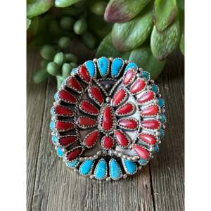 Navajo Handmade Multi Stone <b>Sterling</b> <b>Silver</b> Butterfly Cluster <b>Ring</b> Boho Bezel Set <b>Adjustable</b> - Product Image 1