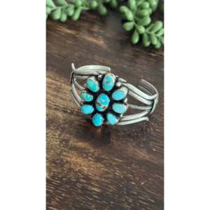 Sheila Becenti Royston Fashion <b>Cuff</b> <b>Bracelet</b> Turquoise & Sterling <b>Silver</b> Cluster Design - Product Image 3