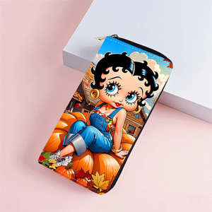 Wholesale Bettyy Boopp Cute Pattern PU Leather Wrist Wallet Multi-Color Long <strong>Zip</strong> Wallet Multi-<strong>Card</strong> Slots Slim Zipper Coin Purse - Product Image 2
