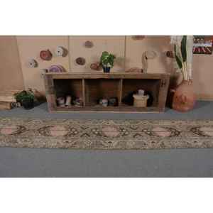 Alfombra turca Vintage clásica Beige marrón 2,1X12,3 pies patrón de retazos de látex de lana para pasillo habitación mesita de noche alfombra de rompecabezas rectangular - Product Image 4