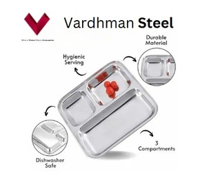 Assiette à compartiments en acier inoxydable de qualité supérieure avec assiette à dîner à 3 sections-carré 3 en 1 - Product Image 4