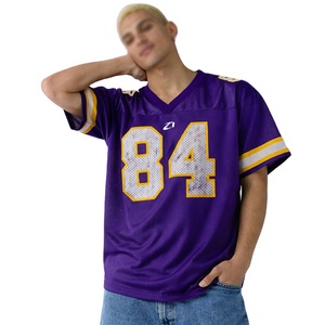 Maillot de rugby personnalisé en mesh violet, respirant, en polyester, col en V, pour le football américain, avec numéro personnalisé, tenue d'équipe. - Product Image 3