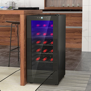 HOMCOM Enfriador de vino de 18 botellas con pantalla digital, luz LED y control de temperatura, color negro - Product Image 2