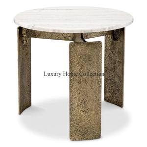 Table centrale en métal au design simple avec couleur or brillante polie avec dessus en verre transparent Meubles de salon de grande taille - Product Image 4