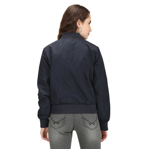 Nouvelle veste bomber bleu marine pour femme, manches longues, fermeture éclair, col montant, couleur unie, polyester tissé, vêtement d'automne - Product Image 2