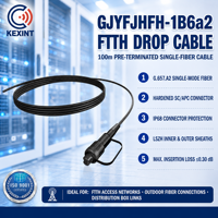 Kabel Drop KEXINT 100m FastConnect Hardened SC/APC, Kabel Serat Optik IP68 G.657.A2 untuk Jaringan Akses FTTH