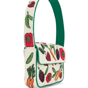 Sac à bandoulière de luxe exquis à motif végétal, orné de perles, avec perles de rocaille blanches, motif jardin, petit sac de soirée rectangulaire pour femmes - Product Image 1