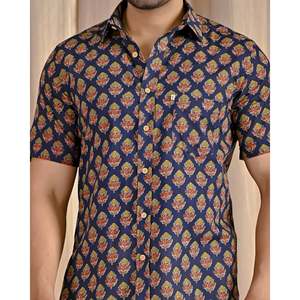 Chemise décontractée à manches courtes en popeline de coton imprimée marine, respirante, boutonnée, taille 6XL, chemises habillées pour hommes ODM - Product Image 2