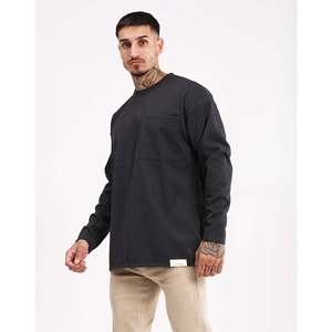 T-shirt à manches longues col rond pour homme Imperio Design, gris, coupe classique, tissu épais et lourd, uni, décontracté, respirant, modèle basique - Product Image 5