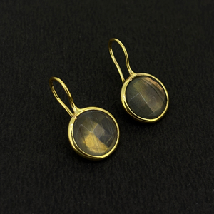 Labradorite naturelle pierres précieuses plaqué or 18 carats 925 monture en argent sterling 3.5 boucles d'oreilles classiques de mariage pour femmes - Product Image 1