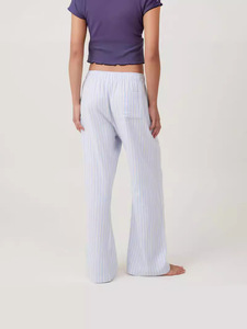 Pantalon droit ample en polyester respirant et anti-boulochage à rayures vintage pour femme, style européen, avec cordon de serrage, collection automne - Product Image 6
