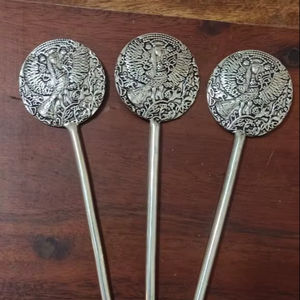 Pasador para Moño de Pelo con Textura de Latón Plateado, Joyería Bohemia, Regalo, Accesorios de Latón para Moño de Pelo para Mujer. - Product Image 1