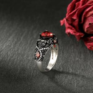Jeulia Sterling Silver Black Twist Ruby Heart <b>Skull</b> <b>Ring</b>-Vintage Hiphop Creative Inlay Jewelry - Product Image 6