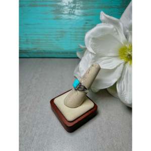Navajo Handmade Fine Jewelry <b>Ring</b> Kingman Turquoise & Sterling <b>Silver</b> <b>Statement</b> <b>Ring</b> with Bezel Setting for Everyday Wear - Product Image 5