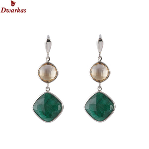 Pendientes Colgantes Delicados de Plata de Ley 925 con Corindón Amarillo Orgánico y Cuarzo Azul - Joyería de Lujo Moderna para Bodas y Fiestas - Product Image 5