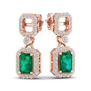 Boucles d'oreilles pendantes en or massif 14 carats avec diamant certifié IGI, taille émeraude, 2 carats, pierre précieuse émeraude, bijoux pour femmes, prix de gros REYES - Product Image 5
