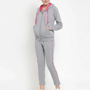 Ropa de invierno para mujer, chándal liso, 100% algodón, forro polar, estampado personalizado, sudaderas con cremallera y pantalones de chándal, chándal corto para mujer - Product Image 3