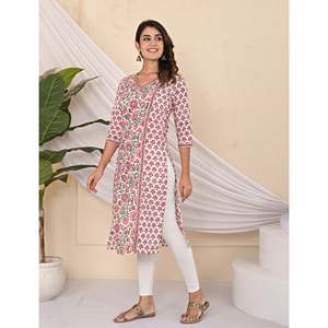 Cotton <b>Block</b> <b>Printed</b> White Butta Jaal Kurti Ethnic Pakistani Dress Indian Salwar Kameez for Daily Wear Party White Cotton Fabric - Product Image 3