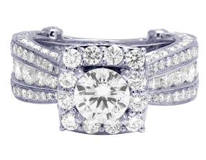 Bague de fiançailles Halo ronde en argent Moissanite en argent S925 bande triple rangée bijoux de mariée de luxe - Product Image 1