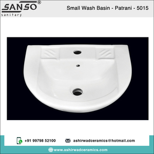 Lavabo de mano de cerámica blanca de alta calidad Forma ovalada de montaje facial de un solo orificio Popular EN LA India - Product Image 2