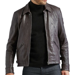 Chaqueta de cuero de moda clásica informal, cuatro bolsillos con cremallera, diseño de cuello levantado, talla ajustada, chaqueta de cuero para hombre, venta al por mayor - Product Image 1
