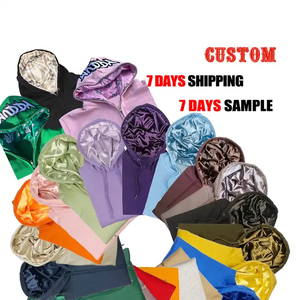 Sweat à capuche en satin surdimensionné avec logo personnalisé sweats à capuche avec doublure en soie grande taille en coton éponge français hommes sweats à capuche doublés en satin - Product Image 2