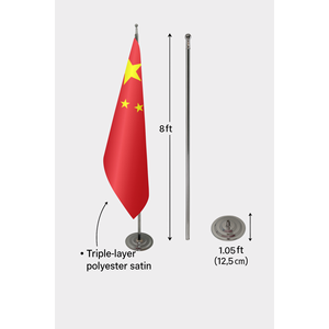 Drapeau d'intérieur officiel de Chine 3x5 pieds en polyester satiné, soie, avec mât en aluminium et fibre de verre, techniques d'impression numérique, style fanion - Product Image 6